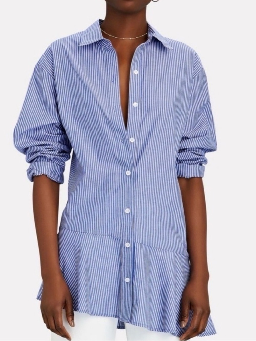 Veronica Beard Gilda Asymmetrical Striped Poplin Shirt Blue Size 10 100% Cotton
